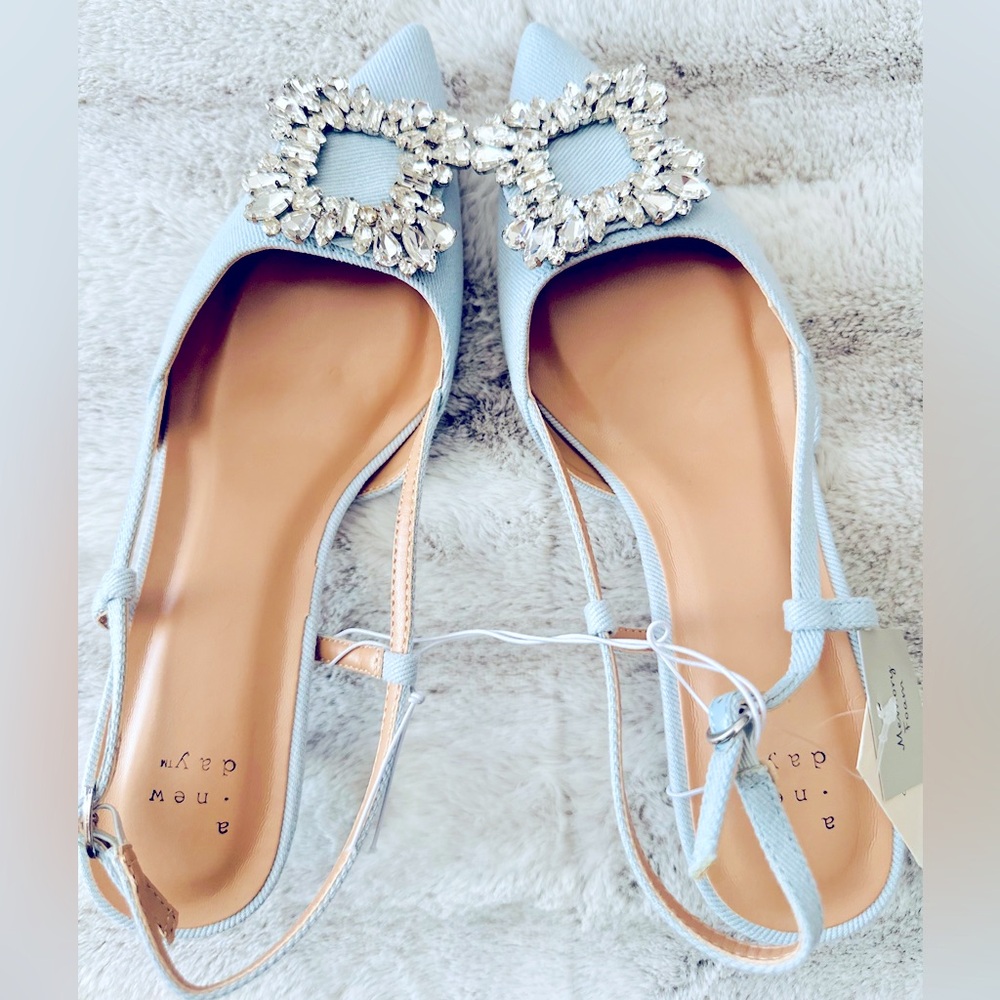 Light Denim w/bling brioche sling back heel (NWOT)